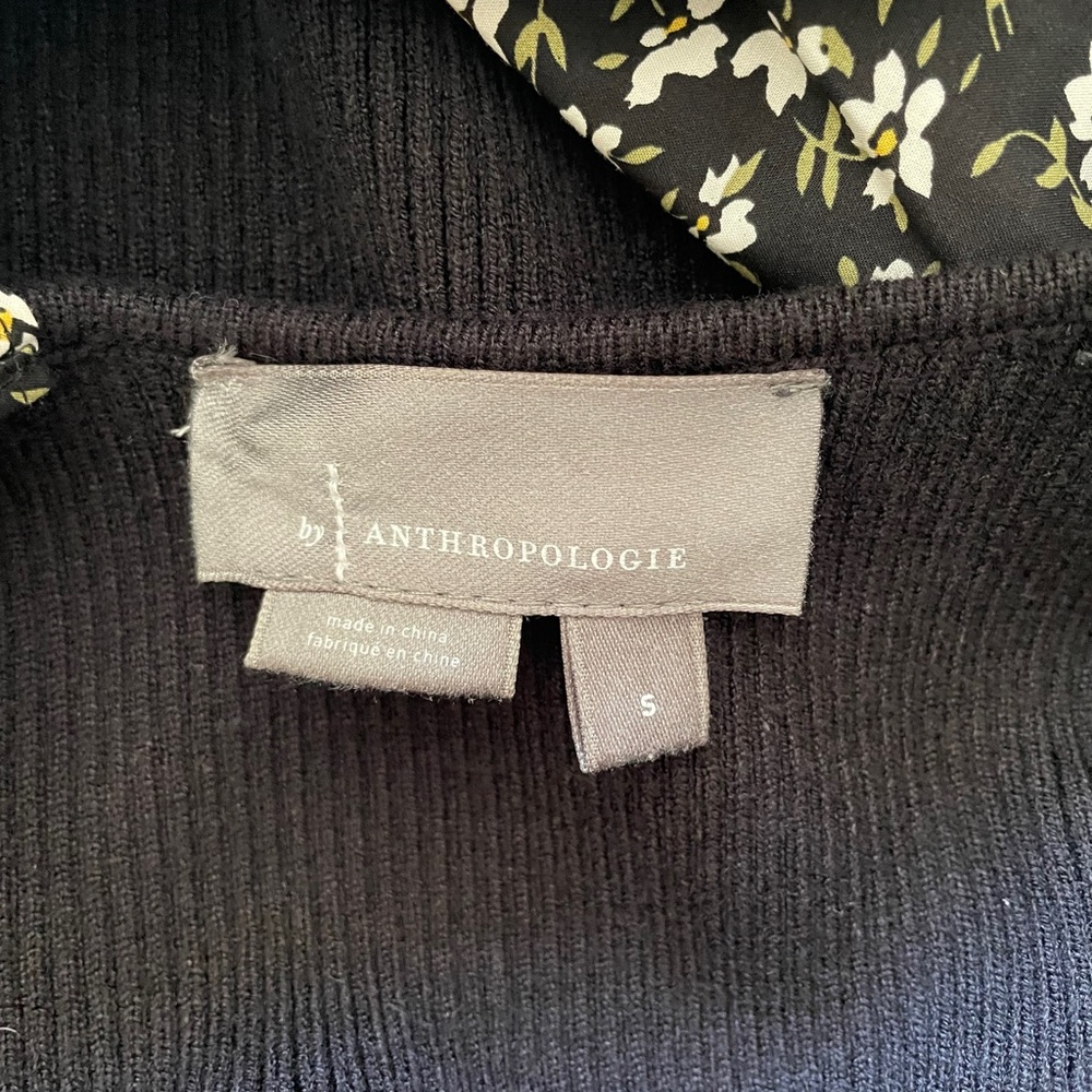 Anthropologie Black Top with Floral Accents - Picture 4 of 5